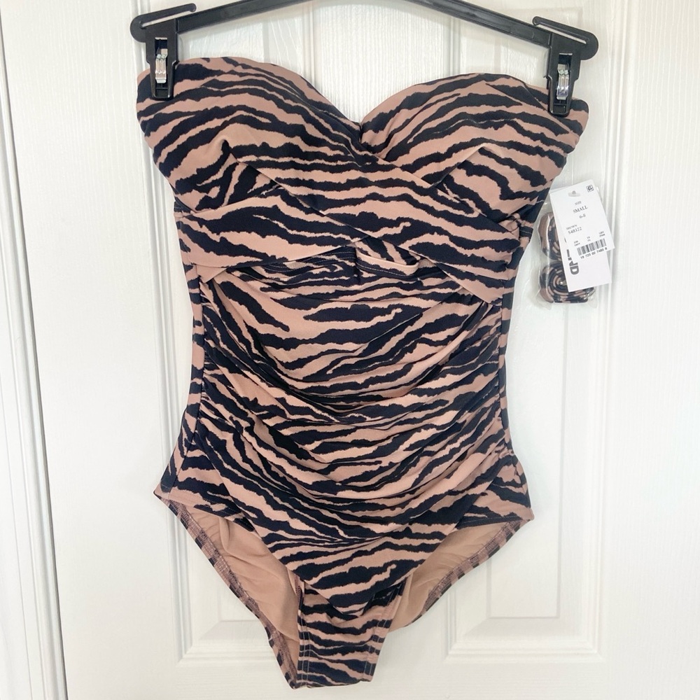 Lands End Animal Print Bandeau Front Wrap One Piece Swimsuit Size Small NWT